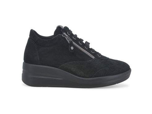 Melluso Scarpe Invernali Lacci Zeppa e Zip Tomaia Camoscio Nero R25625W-239792